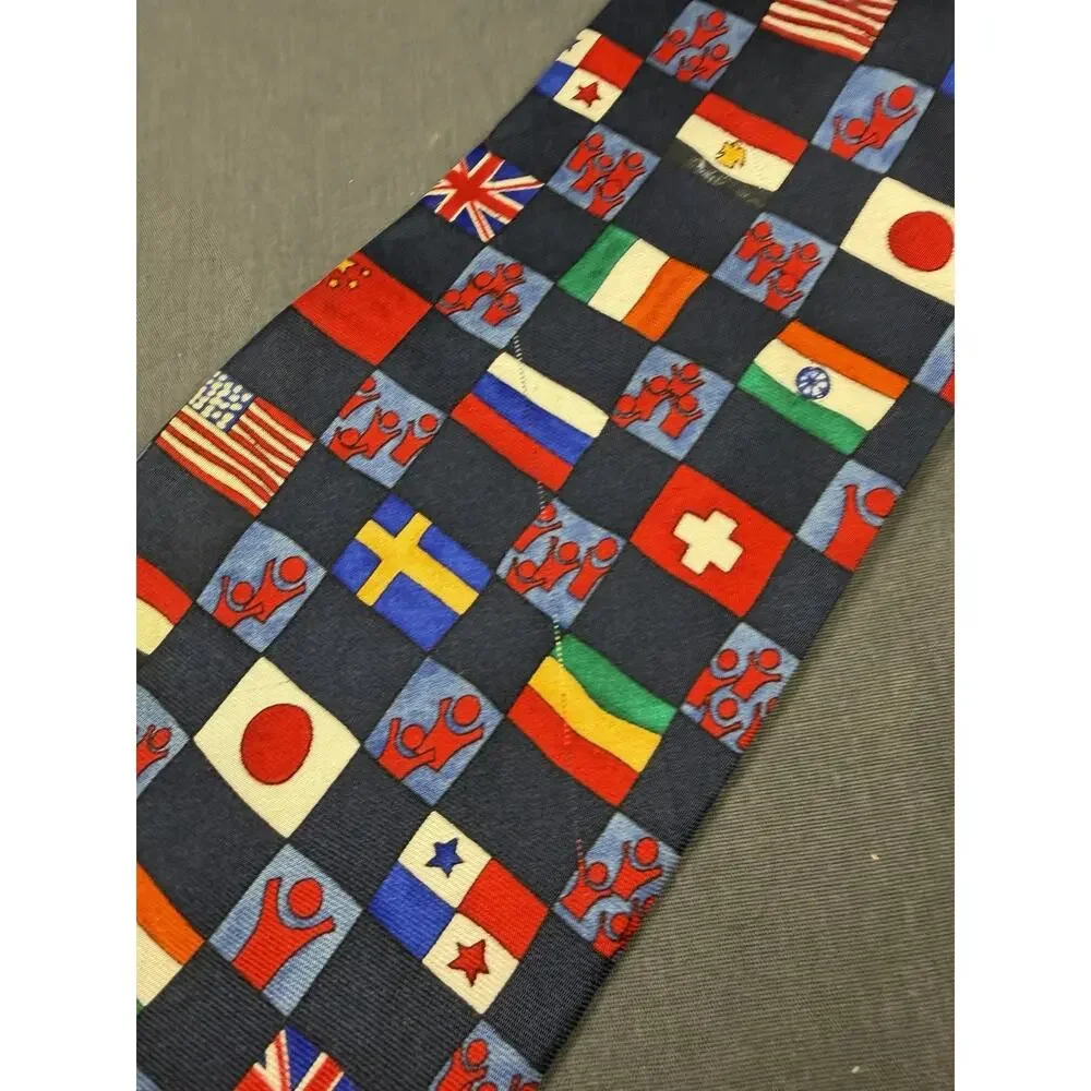 Save The Children Men's Necktie Tie Silk Country Flags Vintage